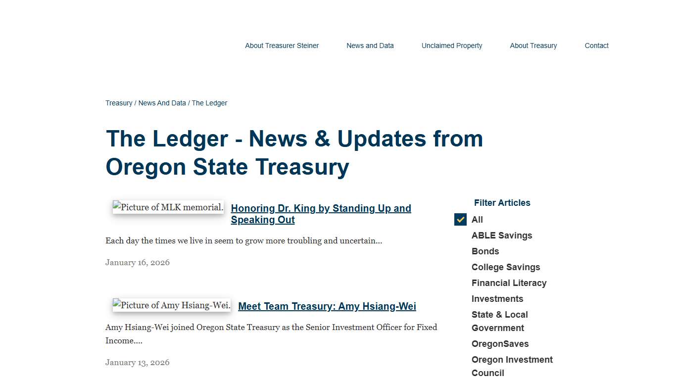 Treasury : The Ledger - News & Updates from Oregon State Treasury : The Ledger : State of Oregon