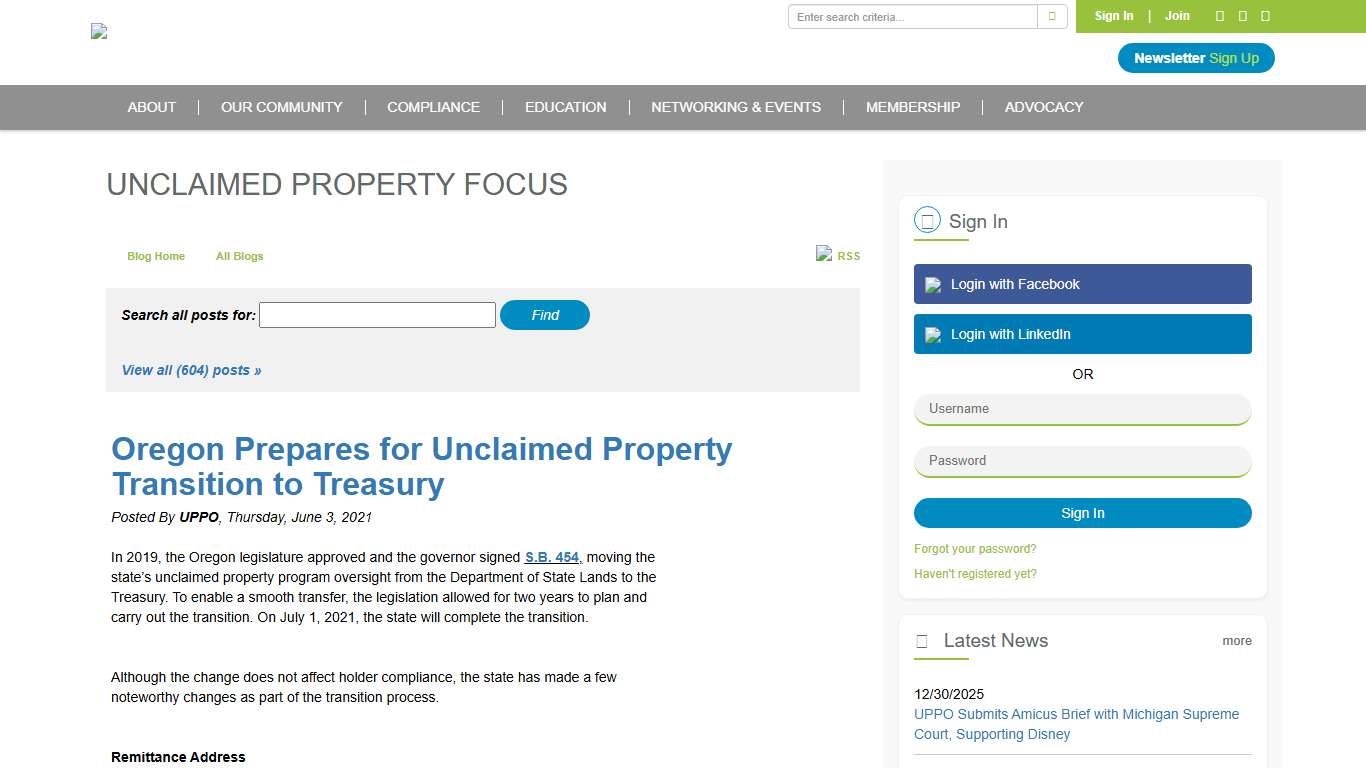 Oregon Prepares for Unclaimed Property Transition to Treasury - Unclaimed Property Professionals Organization